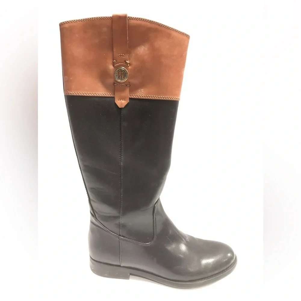 Tommy Hilfiger Women’s Shano, Black/Brown Knee High Boots, Size 9M